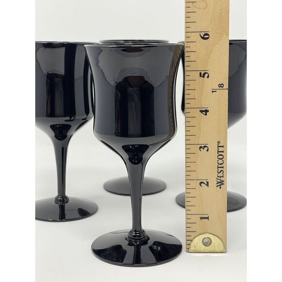 AMERICAN MANOR Ebony Black Vintage MCM Crystal Wine Glass Goblet 5.75” set Of 4 - Picture 3 of 5